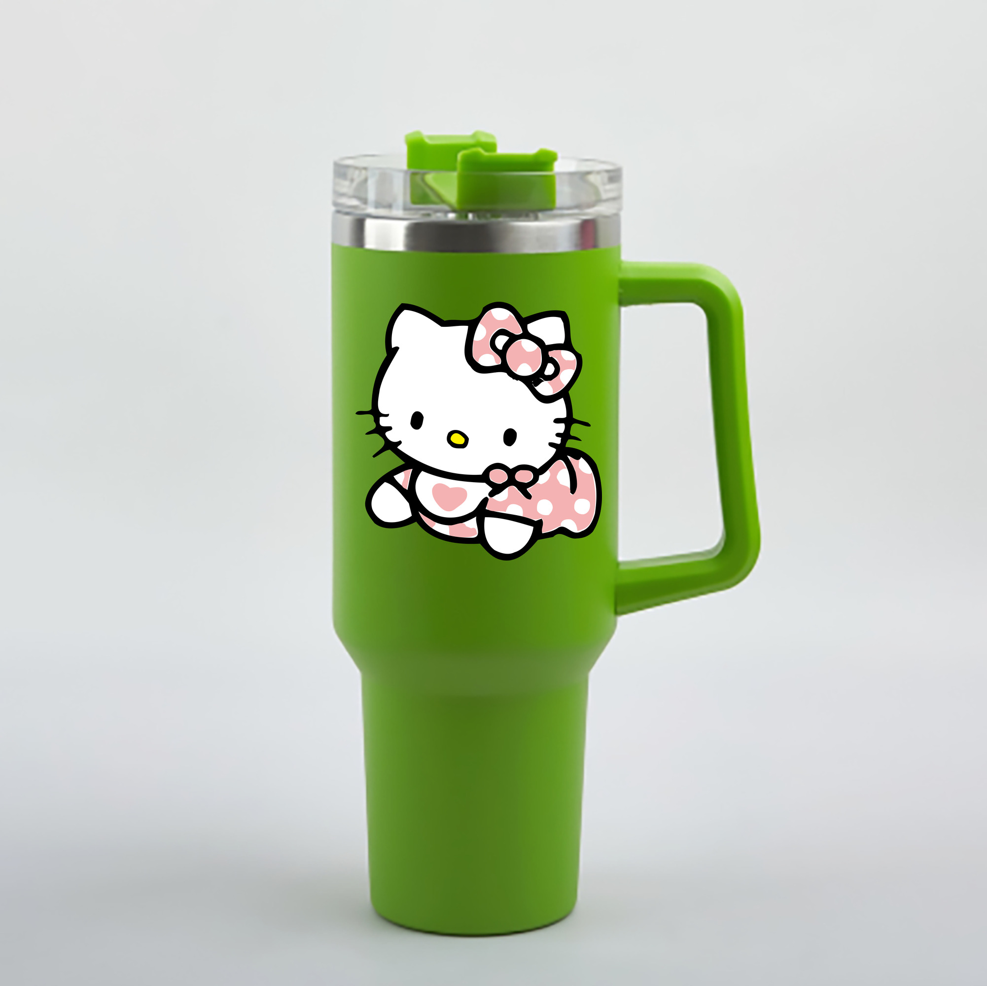（画像用） Hello Kitty ハローキティ 1200mL車用タンブラー - クリスタルステッカー（プラスチックストロー付き）